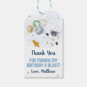 Étiquettes-cadeau Anniversaire de l'Astronaut Blue Gold