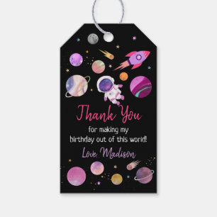 Étiquettes-cadeau Anniversaire de l'astronaute spatiale rose