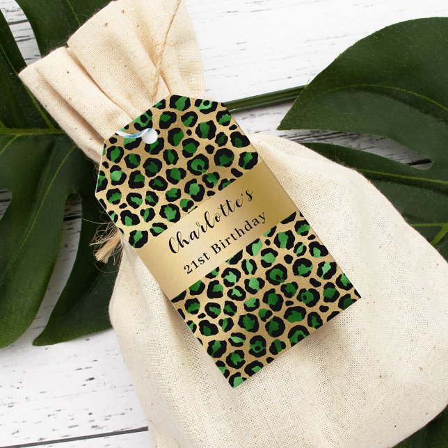 Étiquettes-cadeau Anniversaire de léopard vert émeraude (Créateur téléchargé)