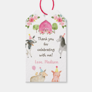 Étiquettes-cadeau Anniversaire de Pink Farm Barnyard
