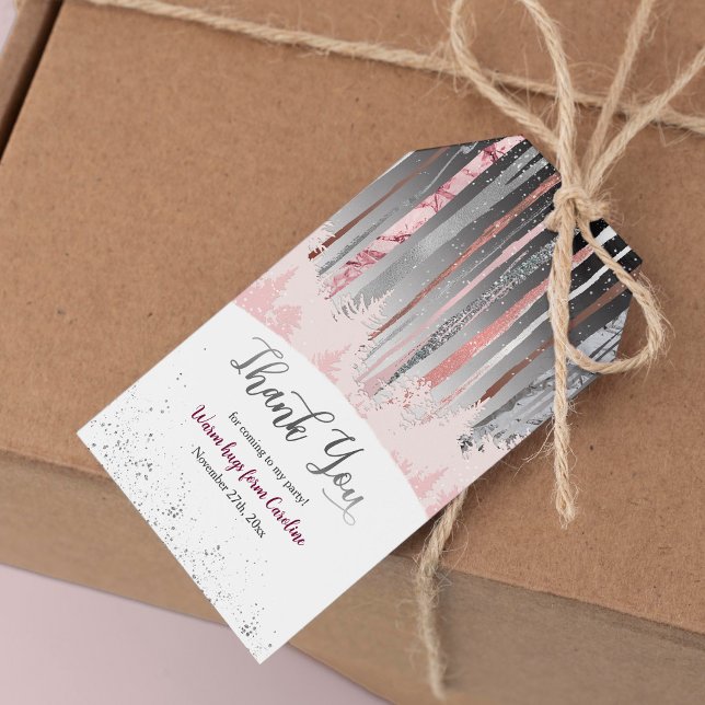 Étiquettes-cadeau Anniversaire du bois mystique rose en argent (Créateur téléchargé)