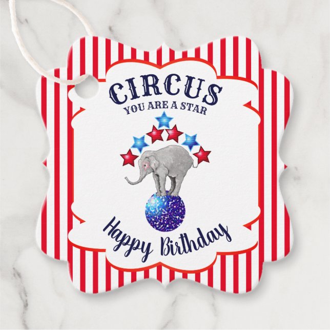 Étiquettes Cadeau Anniversaire du cirque Elephant (Devant)