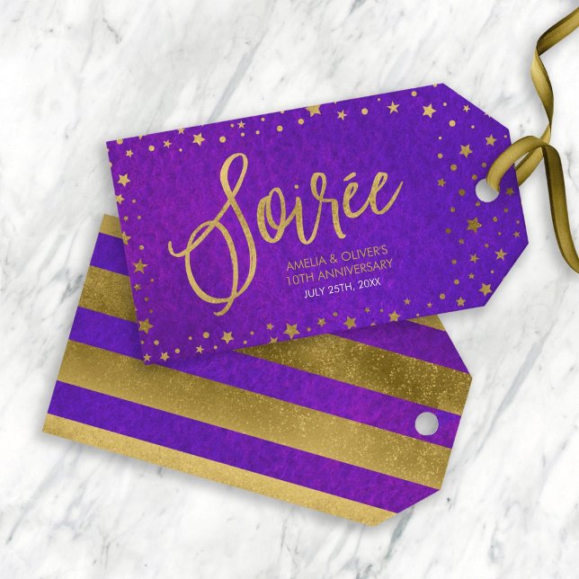Étiquettes-cadeau Anniversaire du Mariage d'aquarelle pourpre étoilé (Créateur téléchargé)