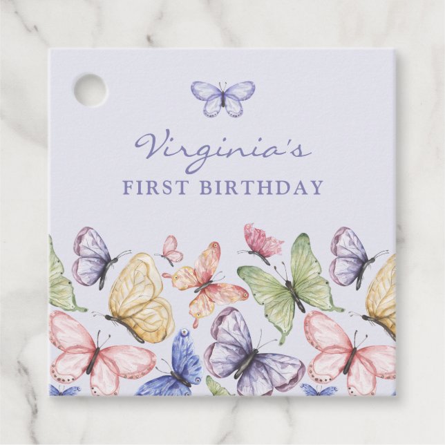 Étiquettes Cadeau Anniversaire du papillon pourpre (Devant)