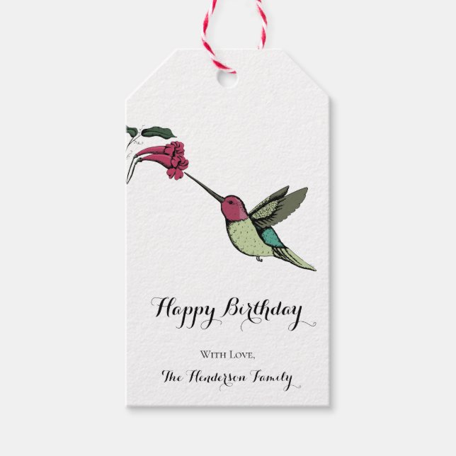 Étiquettes-cadeau Anniversaire élégant du colibri (Devant)