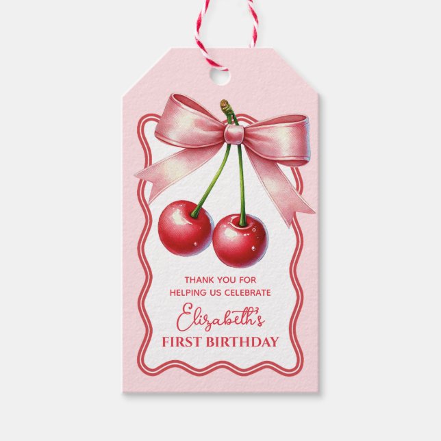 Étiquettes-cadeau Anniversaire Féminin Rose Rouge Coquette Cerise Pr (Devant)