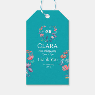 Étiquettes-cadeau Anniversaire floral en forme de coeur élégant