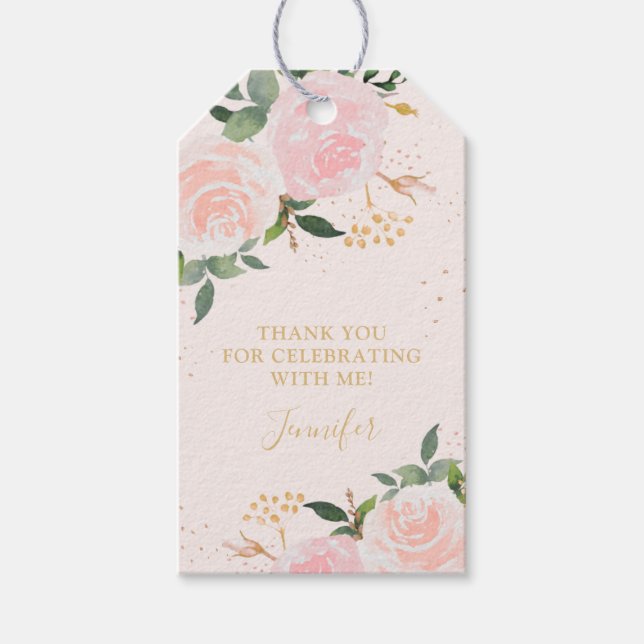 Étiquettes-cadeau Anniversaire Floral Rose Or (Devant)