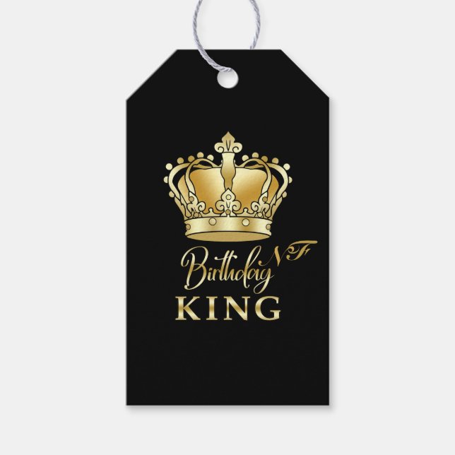 Étiquettes-cadeau Anniversaire King Gold Couronne Royal Monogramme L (Devant)