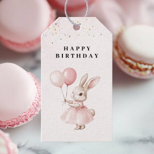 Étiquettes-cadeau Anniversaire Lapin Rose Pastel