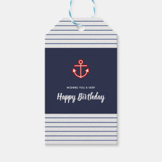 Étiquettes-cadeau Anniversaire Marine marine marine Ancre blanche