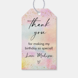 Étiquettes-cadeau Anniversaire minimaliste Pastel Rainbow Gold