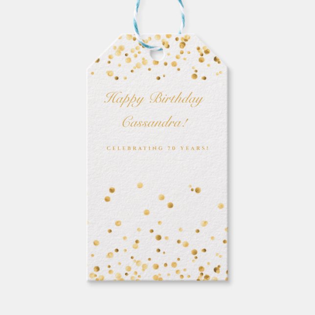 Étiquettes-cadeau Anniversaire personnalisé blanc et or (Devant)