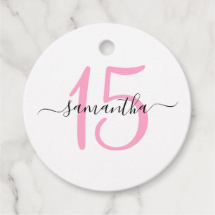 Étiquettes Cadeau Anniversaire personnalisé rose 15 ans