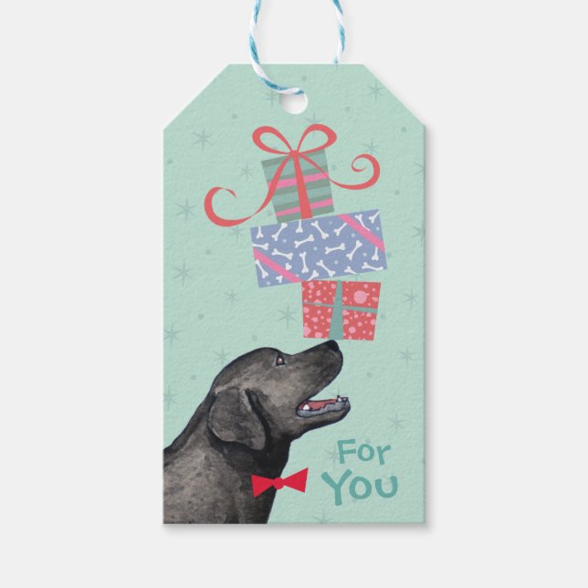 Étiquettes-cadeau Anniversaire présente Black Lab (Devant)