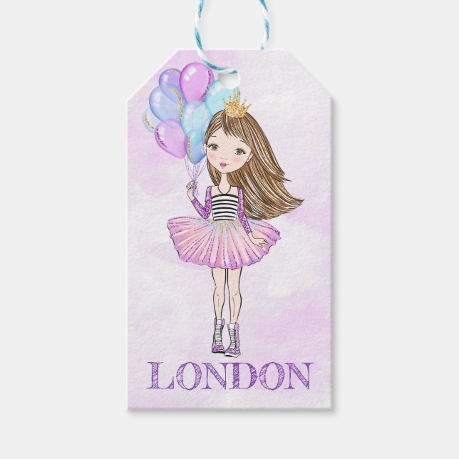 Étiquettes-cadeau Anniversaire Princesse Lavande Ballons (Devant)