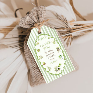 Étiquettes Cadeau Anniversaire Rayures Matcha Vert