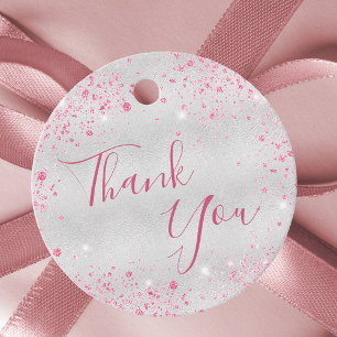 Étiquettes Cadeau Anniversaire rose argent brillant merci