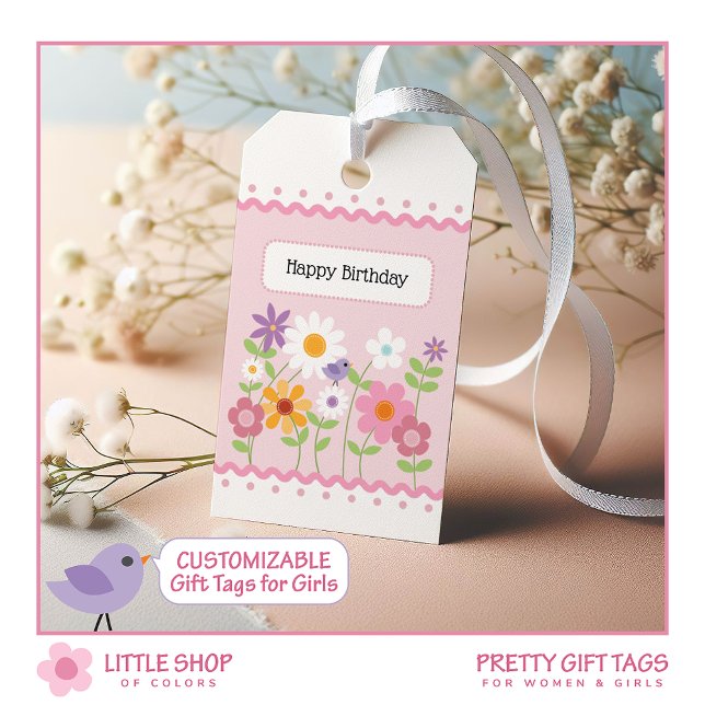 Étiquettes-cadeau Anniversaire rose floral (Créateur téléchargé)