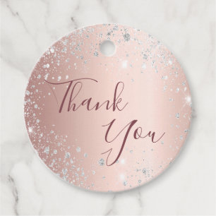 Étiquettes Cadeau Anniversaire rose or argent parties scintillant po