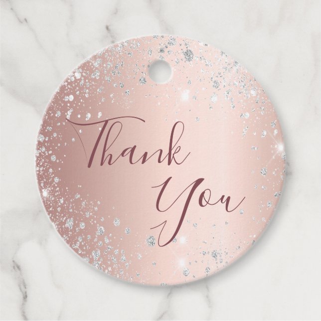 Étiquettes Cadeau Anniversaire rose or argent parties scintillant po (Devant)