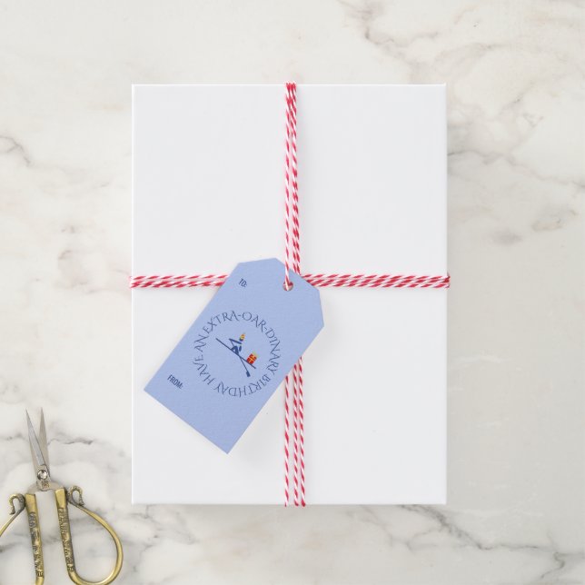 Étiquettes-cadeau Anniversaire rower texte personnalisé bleu (Avec de la ficelle)