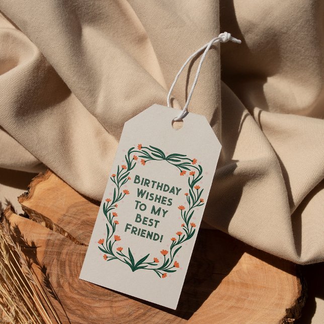 Étiquettes-cadeau Anniversaire Souhaite cadre floral élégant (Créateur téléchargé)