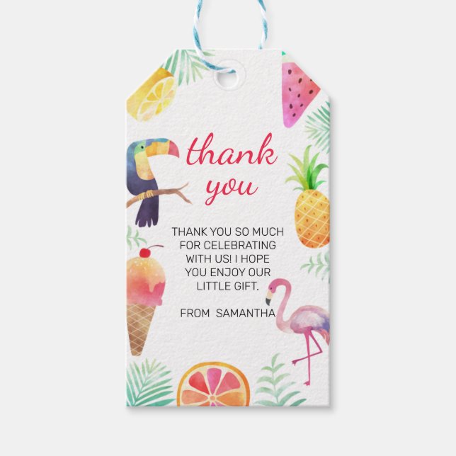 Étiquettes-cadeau Anniversaire tropical de Luau (Devant)