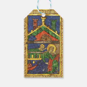 Étiquettes-cadeau ANTIQUE NATIVITÉ CHRISTMAS PARCHEMENT, JEU Bleu
