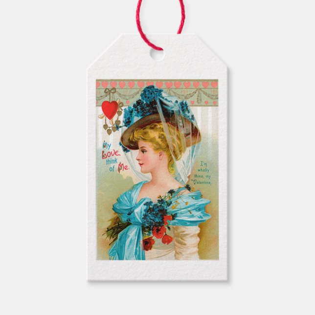 Étiquettes-cadeau Antique Valentine Blue Floral Lady (Devant)