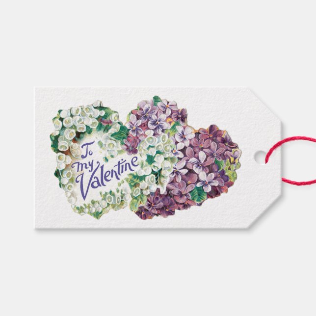 Étiquettes-cadeau Antique Valentine Bouquet Coeur (Devant (Horizontal))