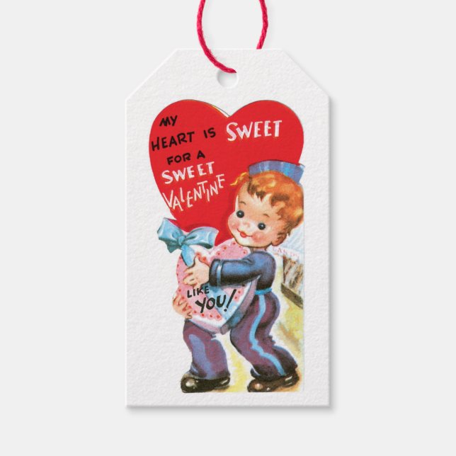 Étiquettes-cadeau Antique Valentine Coeur garçon (Devant)