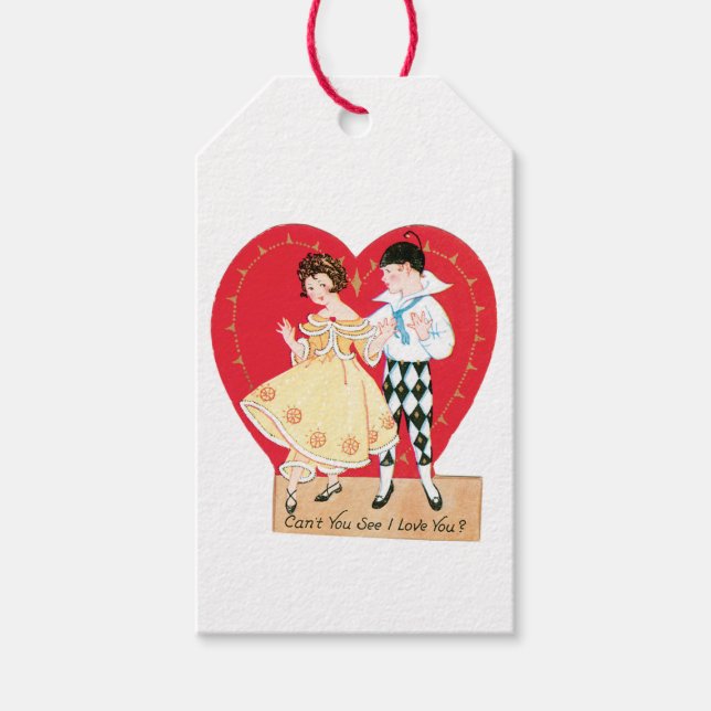 Étiquettes-cadeau Antique Valentine Couple Heart (Devant)