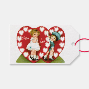 Étiquettes-cadeau Antique Valentine Couple Heart