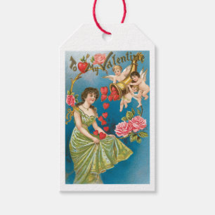 Étiquettes-cadeau Antique Valentine Cupid Heart Lady
