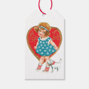 Étiquettes-cadeau Antique Valentine fille avec Kitten