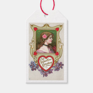 Étiquettes-cadeau Antique Valentine Salutations Lady
