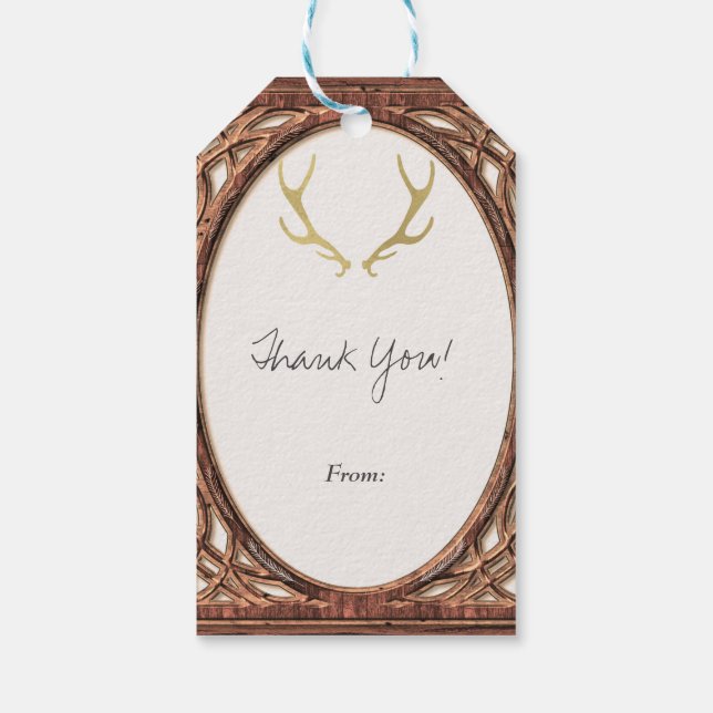 Étiquettes-cadeau Antlers Rustique Or Glam Farmhouse Mariage en bois (Dos)