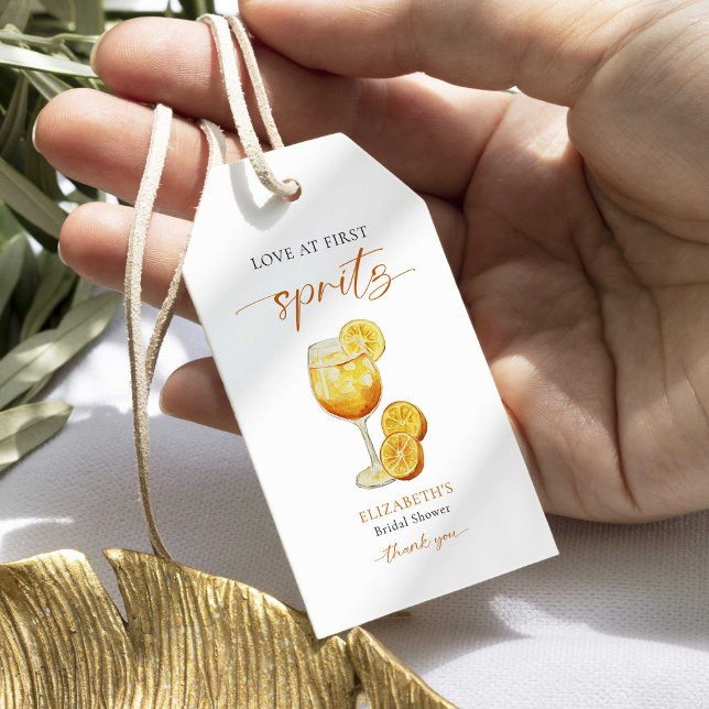 Étiquettes-cadeau Aperol Amour au Premier Spritz Orange Fête de Fian (Créateur téléchargé)
