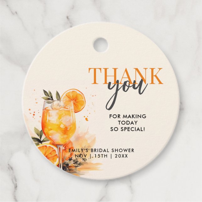Étiquettes Cadeau Aperol Spritz Aquarelle Enterrement de Vie de Jeun (Devant)