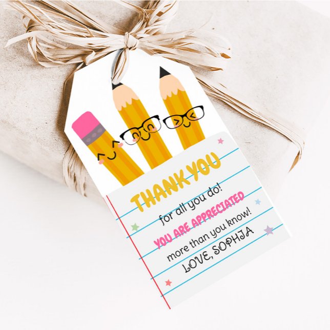 Étiquettes-cadeau Appréciation de l'enseignant au crayon scolaire Fa (School Teacher Appreciation Thank You Favor Tags)