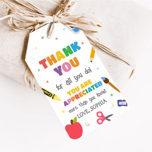 Étiquettes-cadeau Appréciation de l'enseignant Merci Favoriser les é