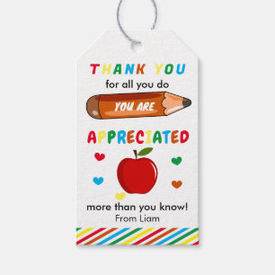 Étiquettes-cadeau Appréciation de l'enseignant TAGS, Merci de l'ense