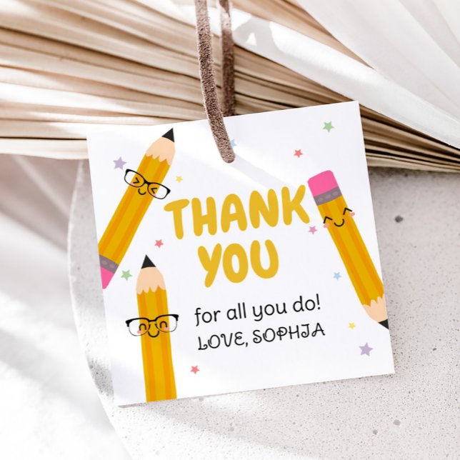 Étiquettes Cadeau Appréciation des enseignants de l'école Carré de M (Teacher Appreciation Thank You Square Favor Tags)