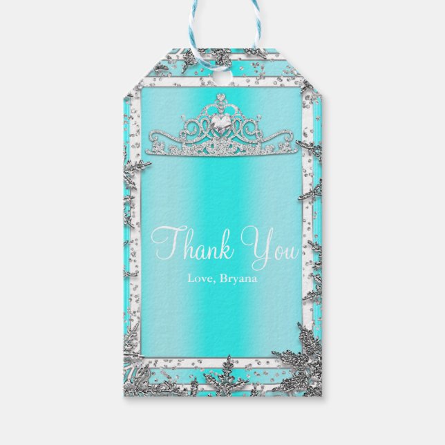 Étiquettes-cadeau Aqua Blue & Silver Winter Wonderland Snowflakes (Devant)