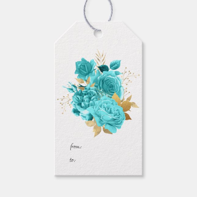 Étiquettes-cadeau Aqua et Gold Floral (Devant)