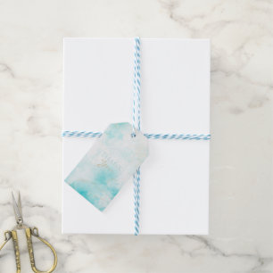 Étiquettes-cadeau Aqua Gold moderne Encre d'alcool Art Aquarelle Océ
