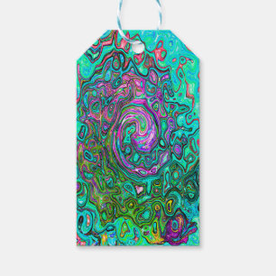 Étiquettes-cadeau Aqua Marine Groovy Abstrait Rétro Tourbillon Liqui