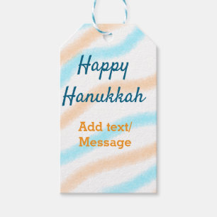 Étiquettes-cadeau Aqua orange happy Hanoukka ajouter un nom message 