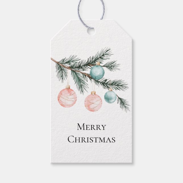 Étiquettes-cadeau Aqua Pink Christmas Tree Branch Ornements (Devant)